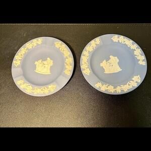 Wedgwood Vintage 1970s 2 Jasperware Lilac BCream Ashtrays Trinket Dishes Cupid